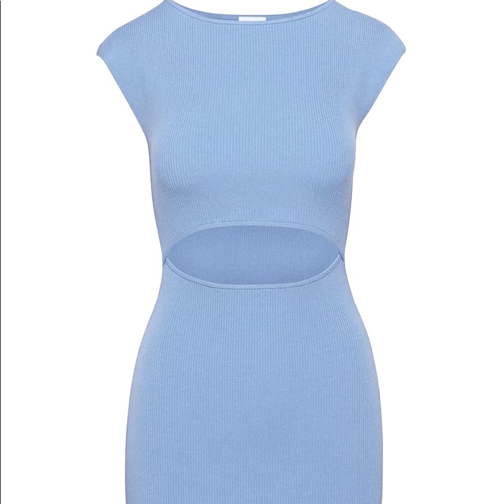 Aritzia Cut-Out Knit Mini Dress, light blue | SZ XS